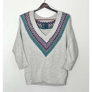 Vintage American Eagle Sweater Women's Medium Oatmeal Geometric Print Y2K 2000s